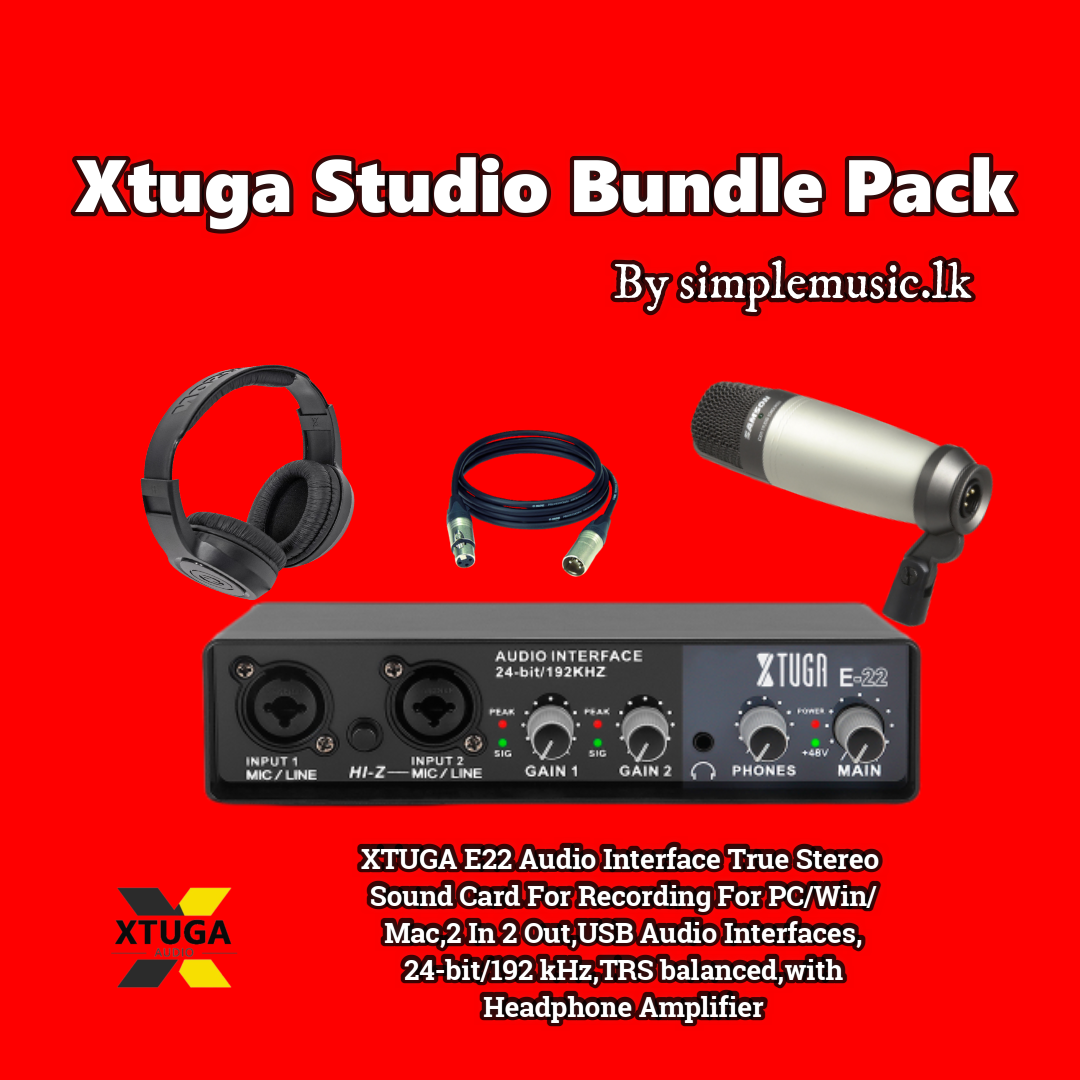XTUGA E22 Professional 2 Combo Channel Recording Audio Interface Like Focusrite Scarlett 2i2 Bundle